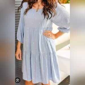 Good Hart Light Blue Tiered Dress - Square Neck - Size Small